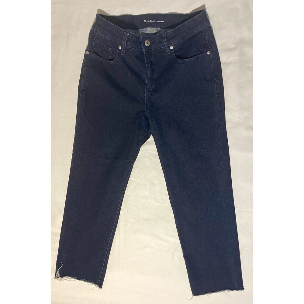 Style & Co “Curvy Capri” Jeans Ankle Length Dark Rinse Raw Hem Women’s Size 8
